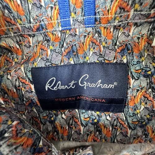 Robert Graham Shirt Mens Small Blue Orange Parrot Print Button Down Shirt - Picture 7 of 10
