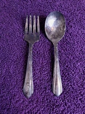 Vintage 4" BABY FORK & BABY SPOON Oneida Silver Nursery Silver Plate