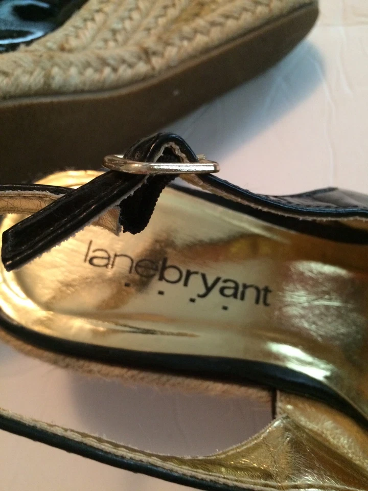 Lane Bryant Platform Slingback Wedges Black Patent Leather Women's Size 7W - Изображение 4 из 4