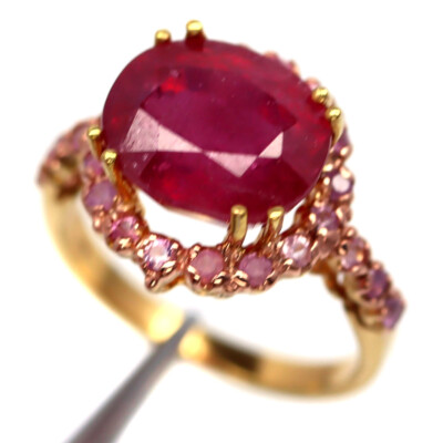Bague En Argent 925 Avec Rubis Rouge Et Saphir Rose X 11 MM