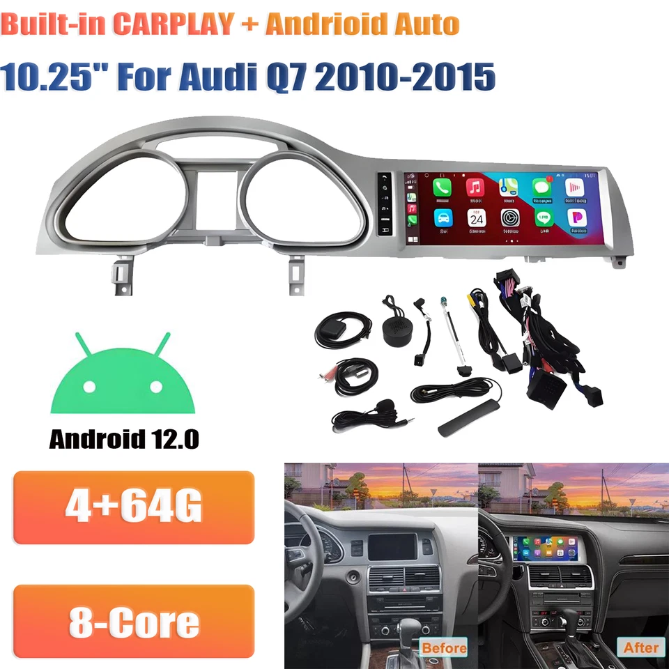 10.25" Para Audi Q7 2010-2015 Android 64G Unidad Coche Estéreo Radio Carplay GPS WiFi Foto 3 de 4