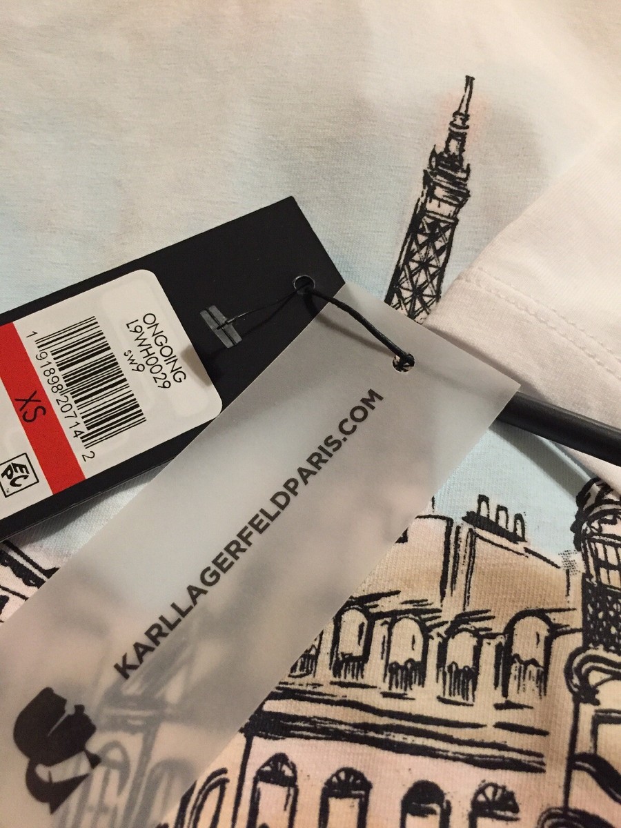 トン New Nwt Karl Lagerfeld White France Paris Eiffel Tower Cotton T