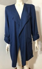 H & M Womens 12 New Open Front Cardigan Tunic Blue Chambray  Roll Tab Sleeves