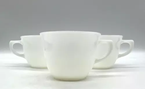 Set Of 3 Vintage Fire King White Milk Glass D Handle Coffee Mugs Cups