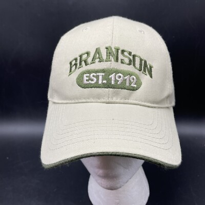 Branson Missouri MO Off White w Olive Green Embroidery Ball Cap Strapback Hat