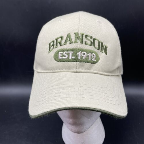 Branson Missouri MO Off White w Olive Green Embroidery Ball Cap Strapback Hat