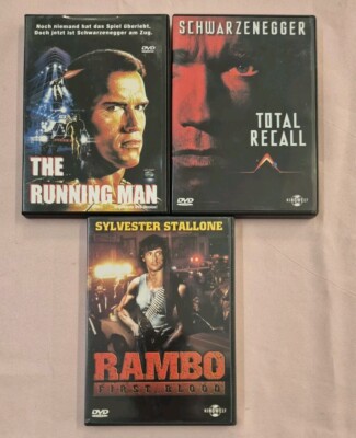 3 DVD Filme Sammlung:The Running Man,Total Recall,Rambo First Blood Top-Zustand