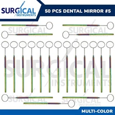 50 Dental Mirror #5 Multi-Color Surgical Oral Care Instruments German Grade