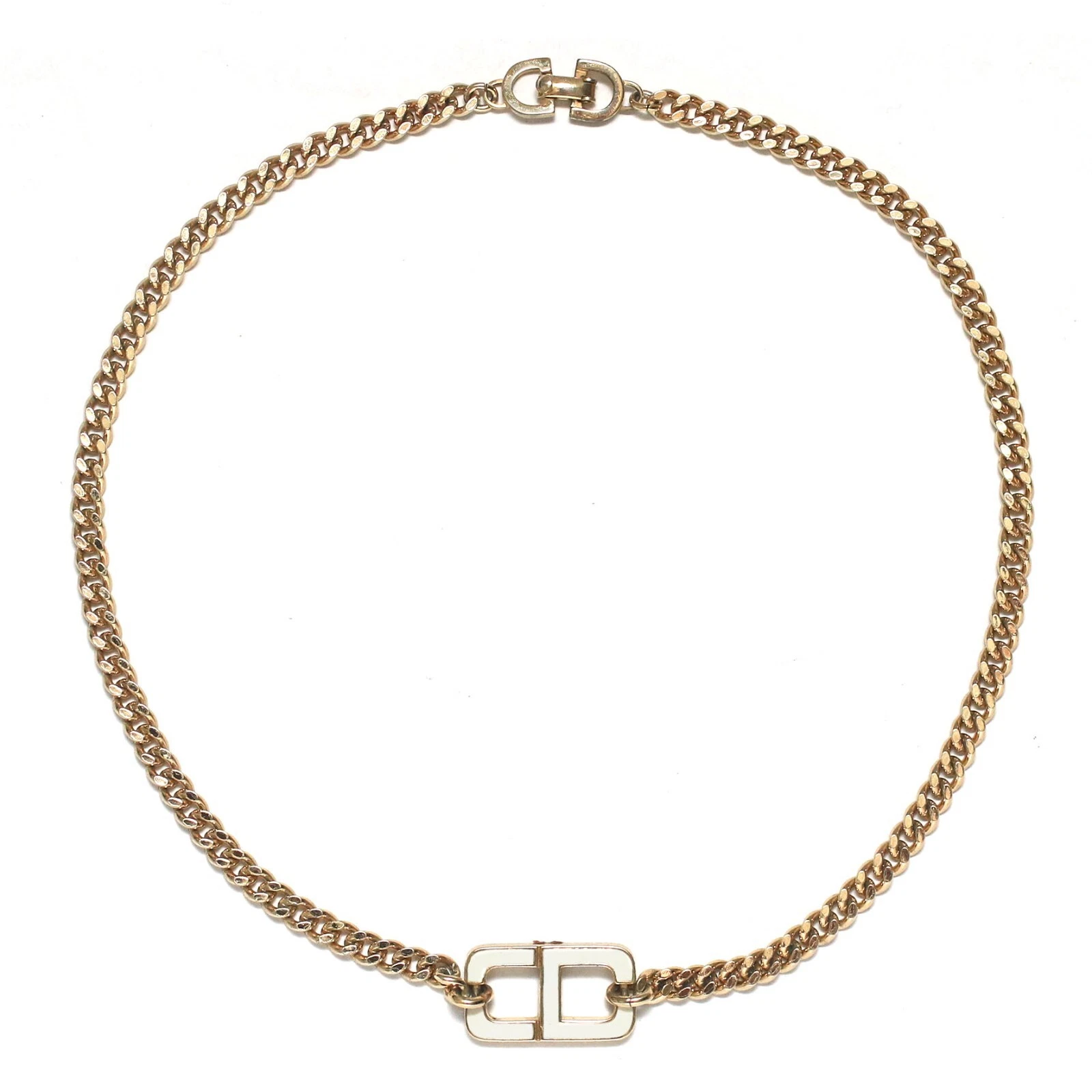 Collier vintage Christian Dior logo CD blanc doré 15,55 pouces