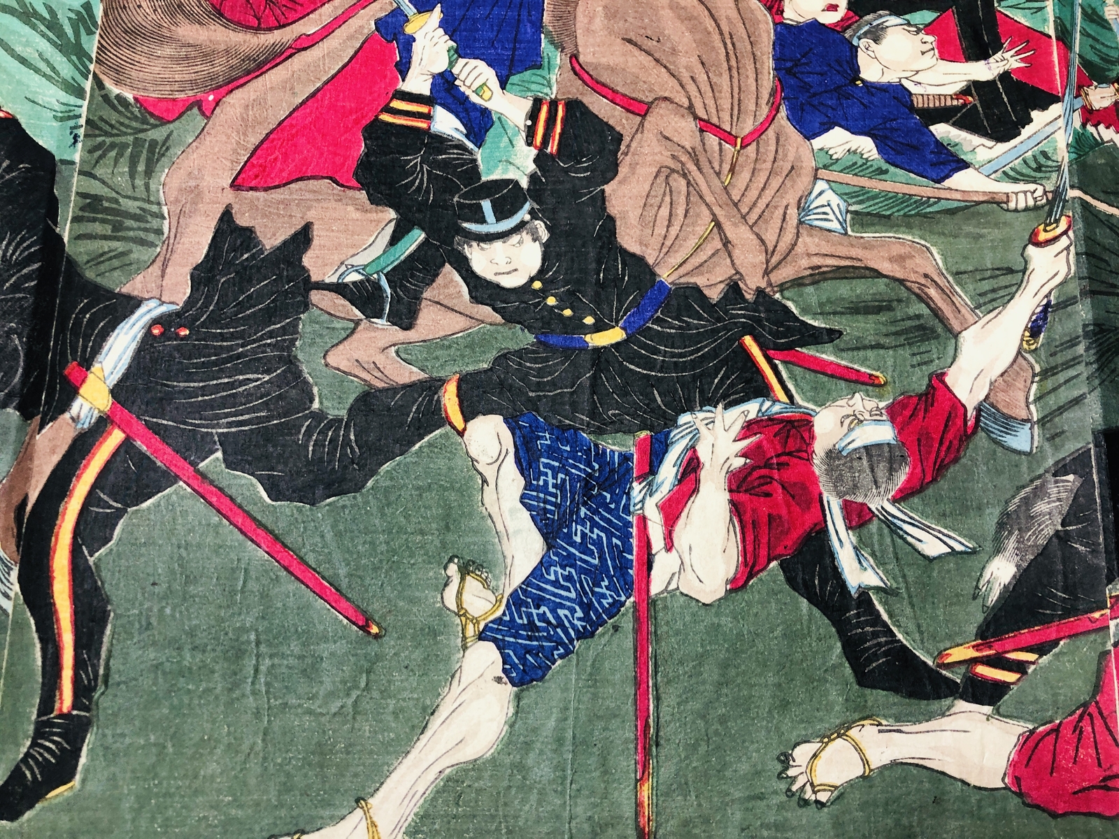 Y5707 WOODBLOCK PRINT Chikanobu war battle triptych Japan Ukiyoe