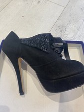 Ladies 7 Terry de Havilland Emma shoe boots 40 black suede crystal bow stiletto