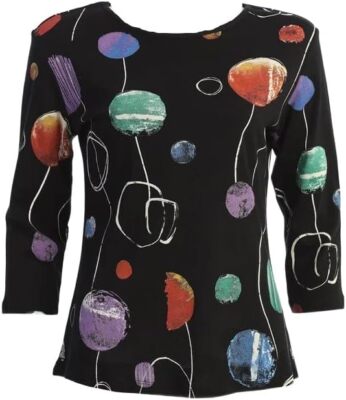 Jess & Jane shirt knit cotton 14-1680 Jolly dot black Lg, xl or 2x