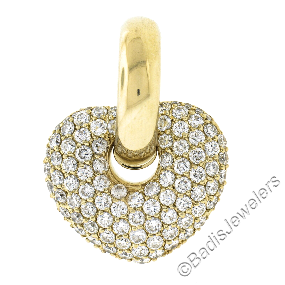 18K Yellow Gold 5ctw Diamond Puffed Heart Charm Pendant w/ Large Enhancer  Bail