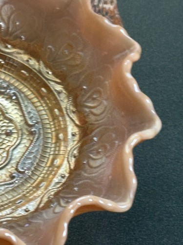 Fenton Opal Peach Carnival Glass Persian Medallion Basket 7 1/4" Tall RARE 1970s - Picture 7 of 16