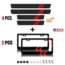 Car License Plate Frame Metal Cover + Door Sill Protectors For Dodge Durango M7