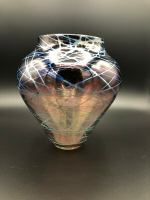 Michael Cohn Molly Stone Studio Silver Metallic Signed Vase, 7 1/2'' T x 7 1/2'' W