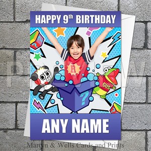 Ryan&rsquo;s World birthday card. 5x7 inches. Toy Review. Personalised, plus
