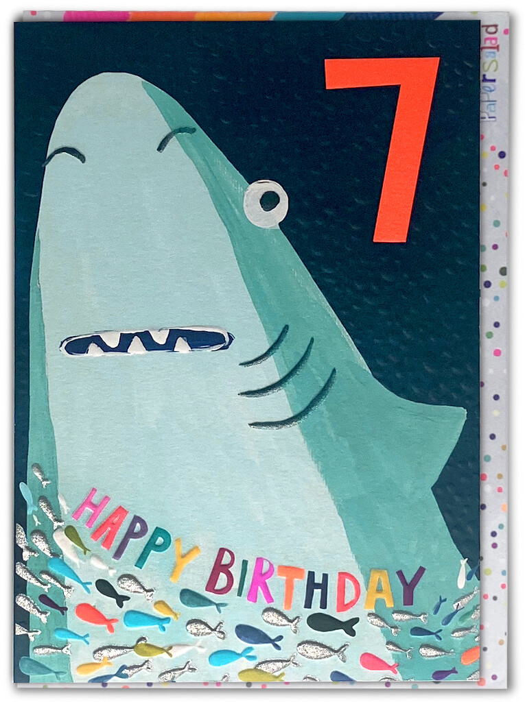 Age 7 Cute Blue Shark Childrens 7th Birthday Greetings Card Kids Illustration