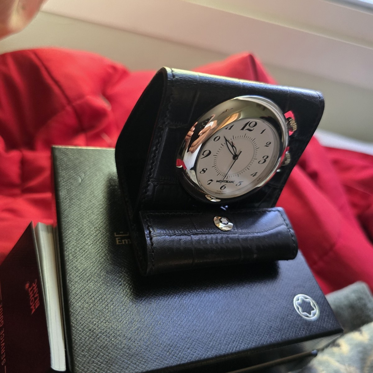 Montblanc Travel Alarm,Office Clock 7056 w Black Leather case/Box