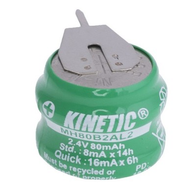 X2/X5/x10 NiMH Akku MH80B2AL2 2-pin 2,4V 80mAh Kinetic Ersatzakku THT 15.6x12mm