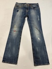 Express ReRock Women's Bootcut Jeans Blue Embroidered Distressed Size 10R