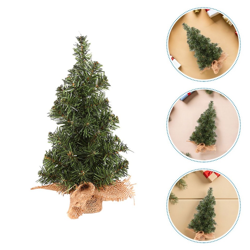 6pcs Miniature Artificial Christmas Trees: Burlap Base Mini Pine Trees ...