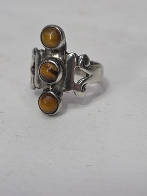 Vintage Taxco Mexico Sterling Silver 925 Tiger's Eye Signed Eagle 3 Mvl 
