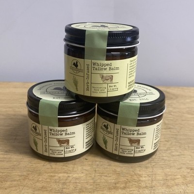 Beef Tallow for Skin - Organic Grass-Fed Whipped Beef Tallow and Honey Balm 3pk