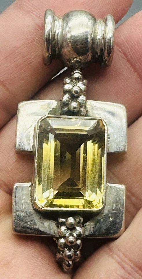 "COLGANTE CITRINO DORADO VINTAGE DE PLATA DE LEY 925 DE 2,25""" Foto 3 de 3