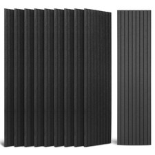 Art3dwallpanels Acoustic Panels, 48" X 12" X 0.35", Black, 10 Pack