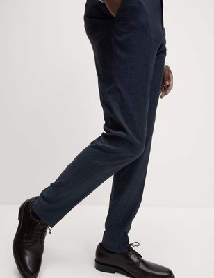 Marks & Spencer Mens Navy Checked Straight Trousers - M&S