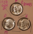 1950 P D S SILVER ROOSEVELT DIMES GEM BU D FULL BANDS! KEY DATE 500488