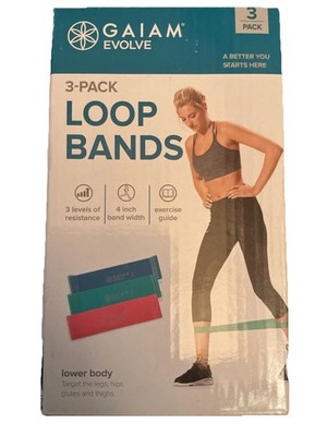 Gaiam Evolve 3-Pack Loop Resistance Bands Light Medium Heavy Exercise Guide New