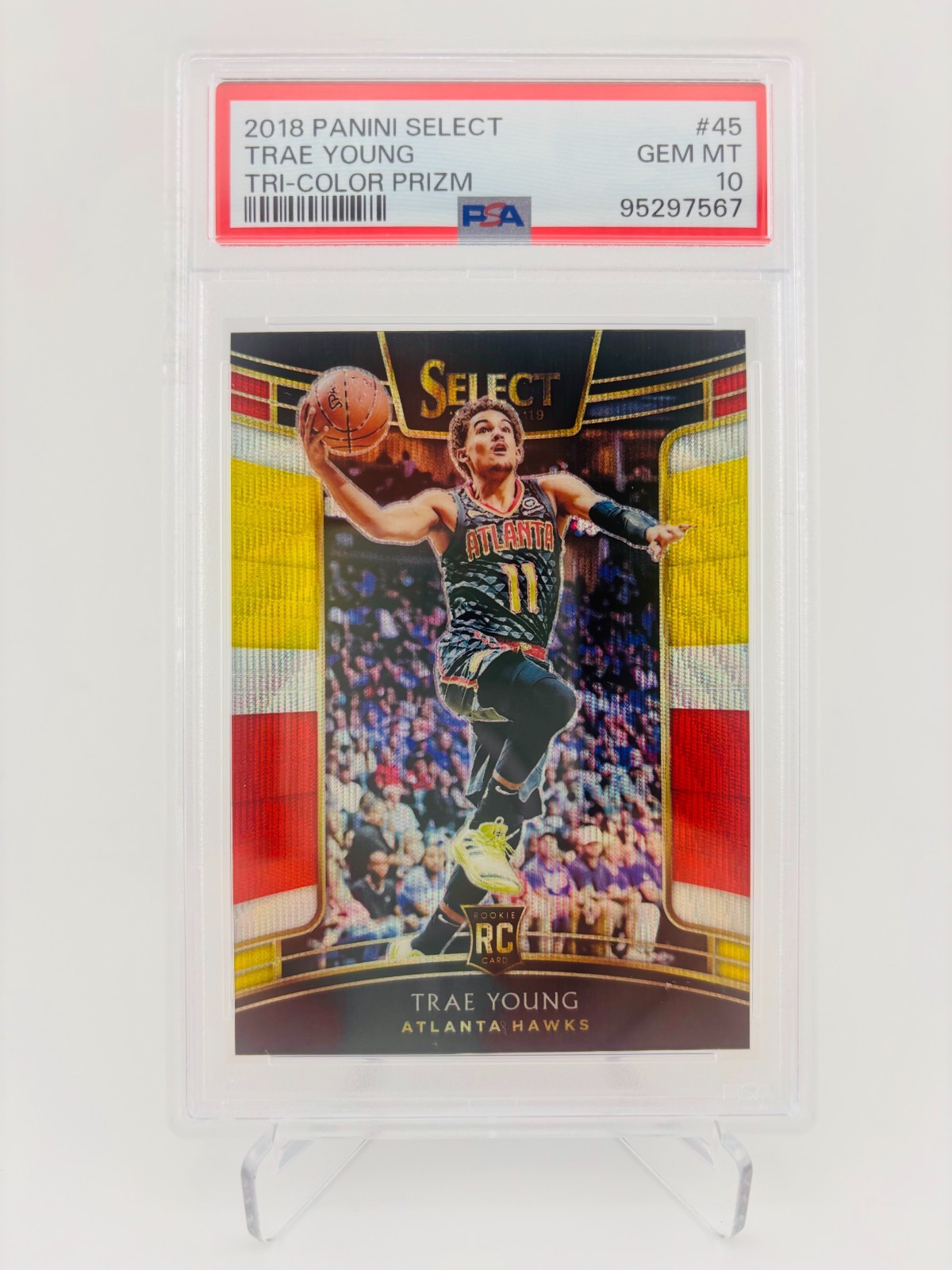 2018-19 TRAE YOUNG ROOKIE PSA 10 - Panini Select Tri-Color Prizm #45 - Free Ship