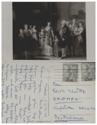 Kunstpostkarte GOYA La familia de Carlos IV 1954 gelaufen Kunst Vintage