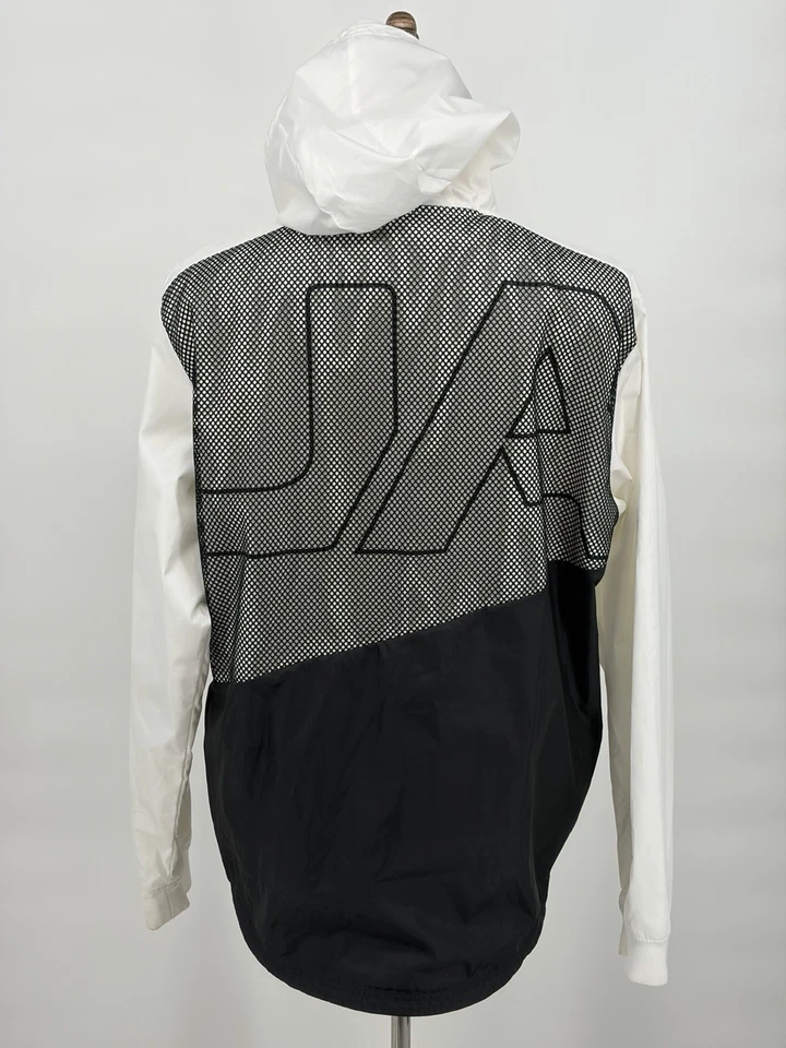 Under Armour 男式连帽风衣夹克白色/黑色网眼背面标志,尺寸 L — 第 3/4 张图片