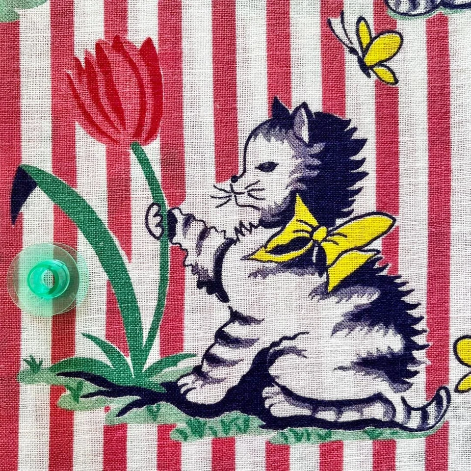 Saco de alimentação vintage gatinho novidade padrão tecido listra vermelha 55×46cm algodão EUA - Imagem 4 de 4