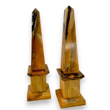 Paire D’Obélisques En Marbre Giallo Siena Sculpture De Table Home Decor H 25cm