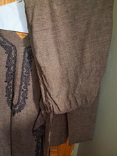 Women  s Gray Cotton Woven Salwar Kameez Set w/ Lace Trim  Dupatta Size L My