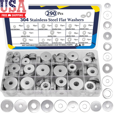 #ad #ad 290 Pcs 304 Stainless Steel Flat Washers Assortment Kit 15 Sizes Wide Fender Was $35.10
