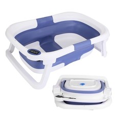 Baby Bath Tub Collapsible w/ Thermometer Drain Newborn Toddler 0-24M