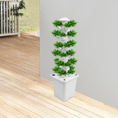 Hydroponics Tower White 30 Holes System Vertical Indoor Outdoor Plant Grow