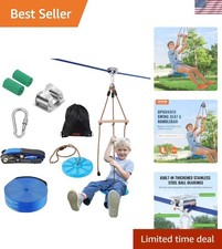 Kids Adults 52 ft Zip Line Kit - Safe Backyard Fun with Swing Seat Handlebar