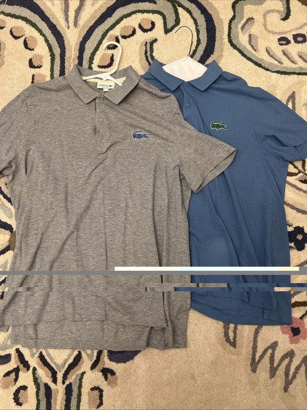 Lacoste Polo Shirt Mens Large Short Sleeve Croc Logo Blue/Gray Preppy  Lot Of 2