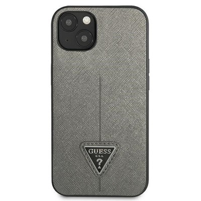 GUESS iPhone 13 mini Hülle Case Cover Saffiano Triangl Logo silver