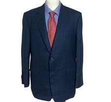 Giacca cappotto sportivo Hickey Freeman blu micro check 2 bottoni lana uomo 44R.