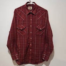 Vintage Ely Cattleman Pearl Snap Button Down Medium Flannel Men's Maroon Red