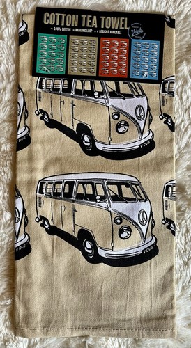 VW CAMPER VAN TEA TOWEL QUALITY 100% COTTON BEIGE BNWT HANGING LOOP LARGE SIZE - Picture 1 of 8