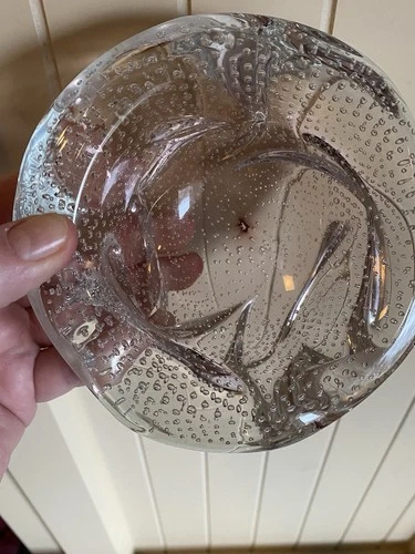 VTG Bullicante Murano Hand Blown Bubble Clear Glass Dish Or Ashtray READ
