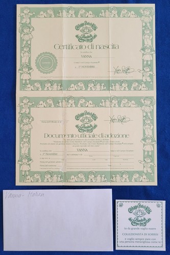 ITALIAN Vintage Cabbage Patch Kids ITALIAN Birth Certificate "Vanna" *see Photo